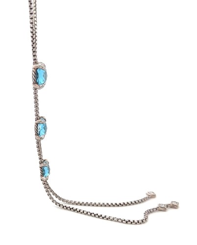 David Yurman Chatelaine 925 Sterlingsilber Blautopas & Diamant Lariat Halskette - Bild 3 von 6