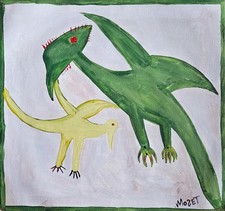 Tableau huile art populaire américain signé Mose Tolliver - Art vintage sur t...