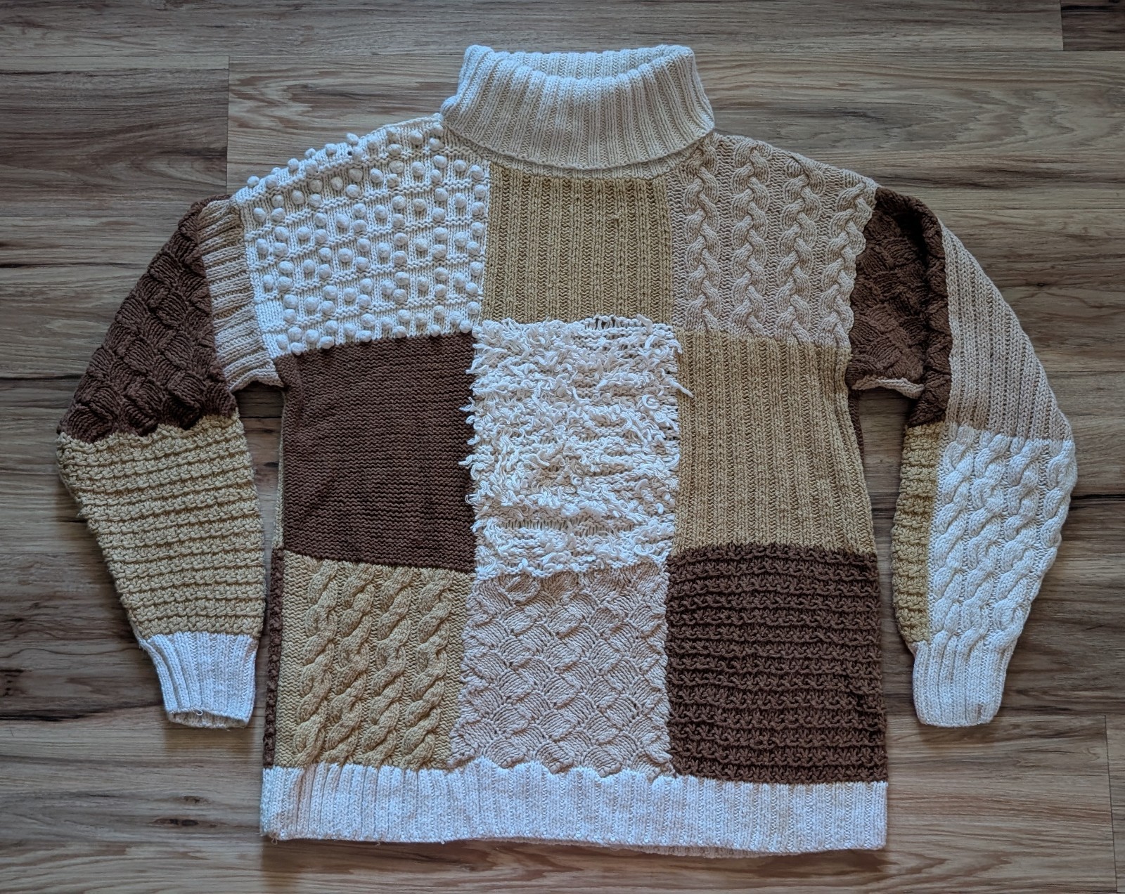 Vintage Hand Knit Patchwork Sweater Womens M Bohemian Hippie Grandma Crunchy Mom