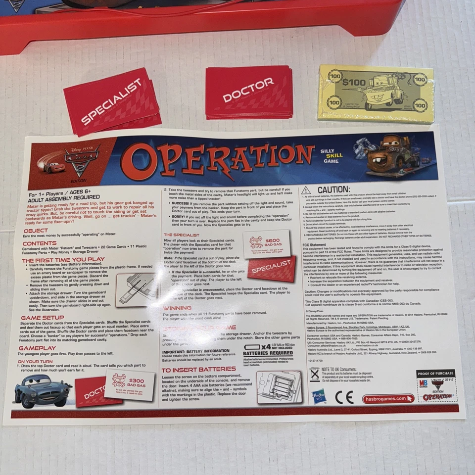 Operation Disney Pixar Cars 2 Board Game Hasbro 2011 - Image 2 of 4