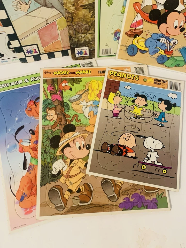 Lote de 8 quebra-cabeças de papelão vintage dos anos 80 dourado, Warren, MB Frame Tray - Imagem 2 de 4