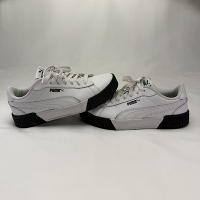 Puma Carina Low Top White/Black Leather Women's Sneaker Size 7.5
