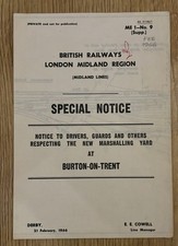 Burton on Trent New Marshalling Yard Special Notice 1966 Midland Lines