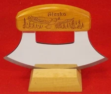 Alaska Ulu Food Chopper or Mezzaluna Eagle Handle & Stand  6"