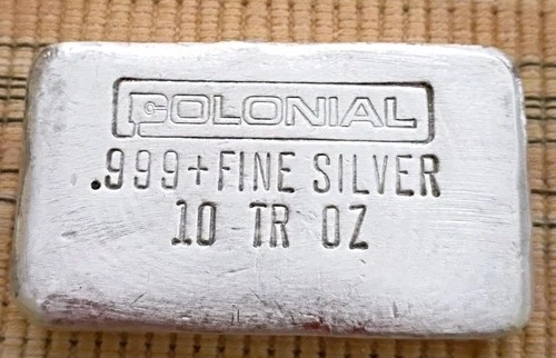 Vintage Colonial .999 Fine 10 oz Poured Silver Bar