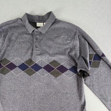 VTG LL Bean Argyle Polo Shirt Mens Large Gray Cotton Knit Made in USA 90s Preppy
