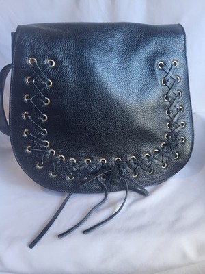 VIOLETTA Leather Saddle Large Crossbody Shoulder Bag - Black
