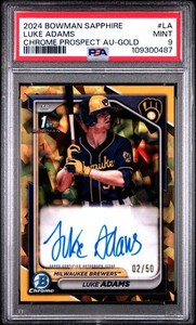 2024 Bowman Prospect 1st  Chrome Sapphire Luke Adams Gold Auto /50 PSA 9  🔥