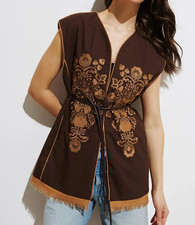 Tree of Life Ukrainian Folk Modern - Embroidered Linen Vest Fringe