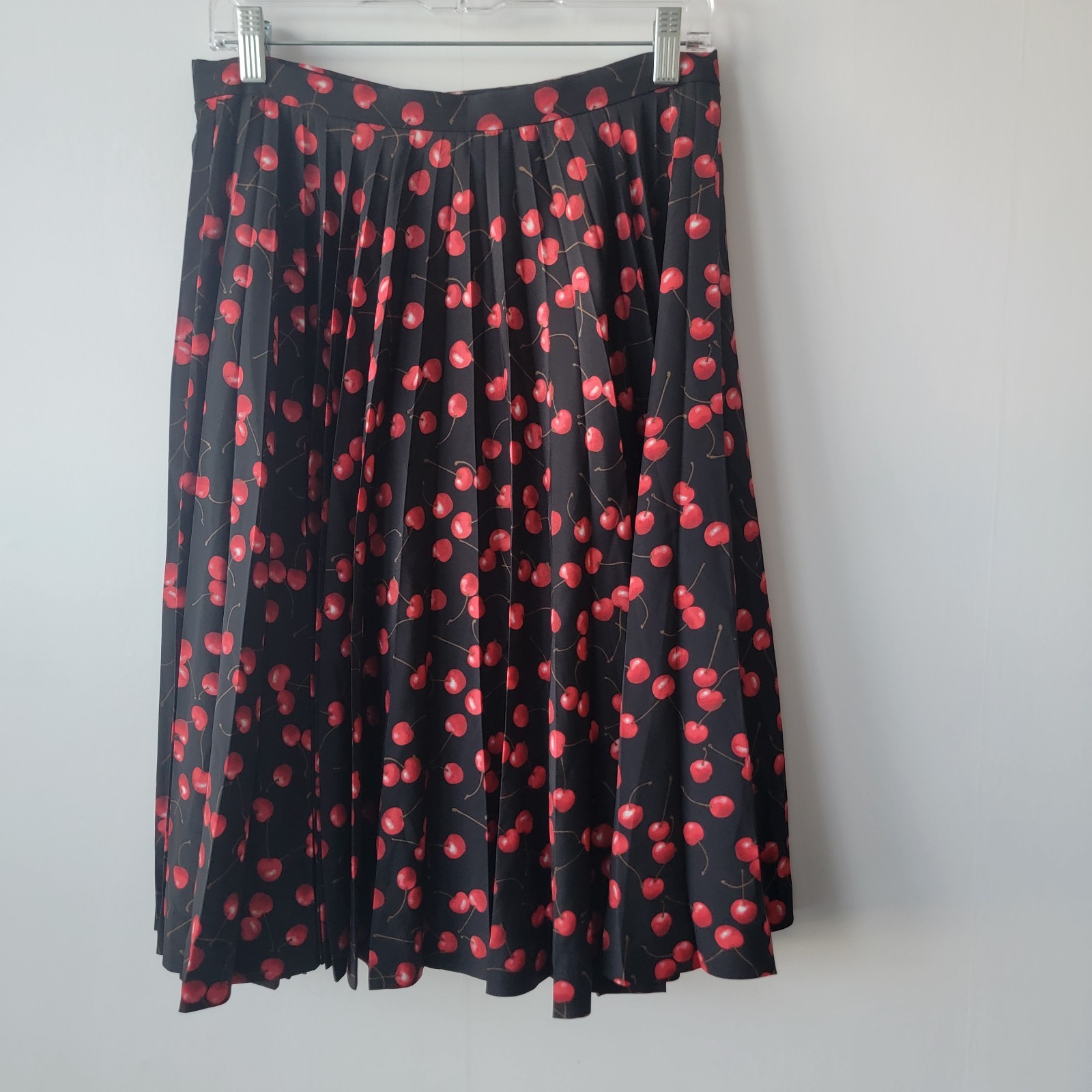 J.Crew Women's Cherry Print Pleated Midi Skirt Size 4 Lined A-Line