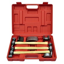 Auto Body Hammer & Dolly Set 7pc Red Steel Case 3.6kg Sheet Metal Repair Pro Kit