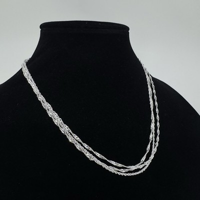 Sterling Silver Multi 3 Strand Twisted Singapore Chain Layered Necklace 16-18 