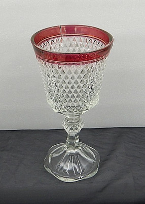 Vintage 11'' Ruby Red Flashing Indiana Glass Crystal Diamond Point Chalice Goblet
