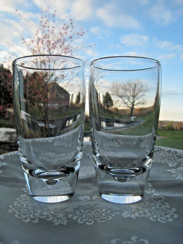 STEUBEN GLASS..TWO 5 3/8"--10 OZ. DIMPLE GLASS TUMBLERS..#7940..FLAT BASE.. NICE