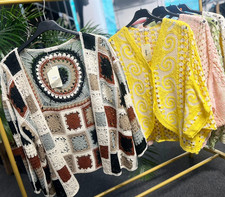 Italy Strick Jacke  Kurzjacke Mit Blumen Hippie %100 Baumwolle