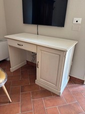 SCRIVANIA SCRITTOIO IN LEGNO SHABBY CHIC 1 CASSETTO PORTA FRIGO BIANCA ANTICATO