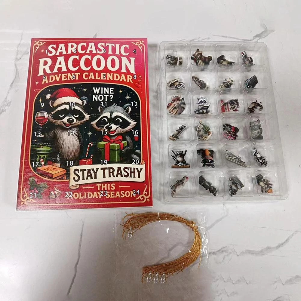 2D Christmas Raccoon Blind Box Acrylic Ornament 24 Days Countdown Holiday C H2H9