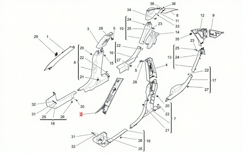 13-19 MASERATI QUATTROPORTE S Q4 GHIBLI FRONT LEFT PILLAR COVER ASSEMBLY OEM