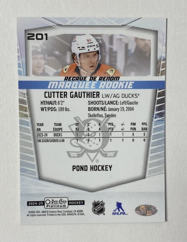 2024-25 UD OPC Platinum POND PARALLEL MARQUEE ROOKIE CUTTER GAUTHIER #201 SSP - Picture 2 of 2