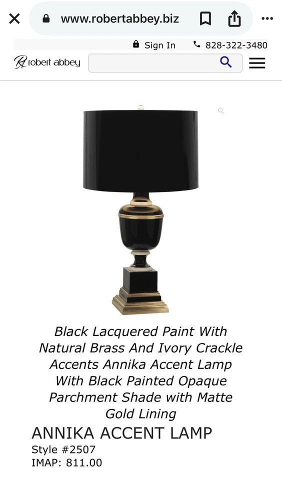 Lámpara de acento Robert Abbey Annika negra/latón/marfil Foto 4 de 4