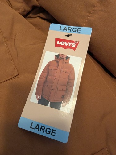 Levi's Strauss Full-Zip Snap Quilted Hooded Parka Coat Brown Men's Sz Large NWT - Picture 7 of 15