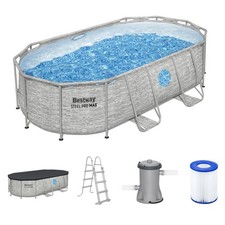 Bestway 56714 Power Steel Pool Ovale Set Ottica Muro di pietra 427x250x100 cm