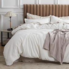 Duvet Cover Queen 100 Cotton Bed Waffle Weave Coconut Breathable All Season New