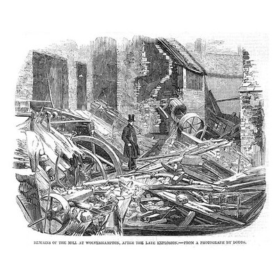 WOLVERHAMPTON Reste der Walsall St Mill nach der Explosion alter Druck 1857