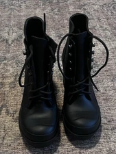 Hunter Original Block Heel Lace-up Boot Black Women  US 6
