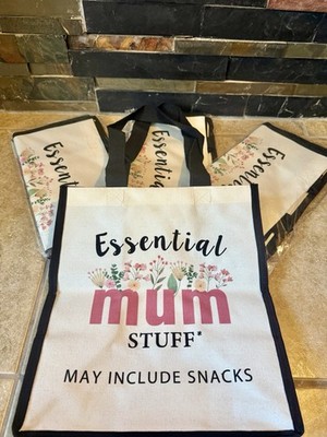 4-Pack Essential Mum Stuff Bag Large Tote Handles Beige Canvas New FAST SHIPPING
