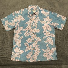 Cooke Street Hawaiian Button Up Shirt 100% Cotton Vtg USA Medium Blue and Pink