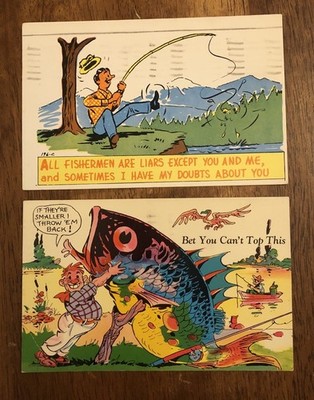 2 Humorous Postcards - Fishing Humor (WP18)