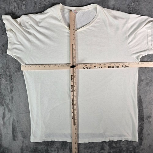 Distressed Vintage 1990s Hanes White Blank Single Stitch Cotton T-Shirt (2XL) - Picture 11 of 13
