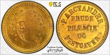 F7 Denmark (ND) Brass Marriage Token B-780 PCGS MS-64 Top Pop:1/0 Finest Known!