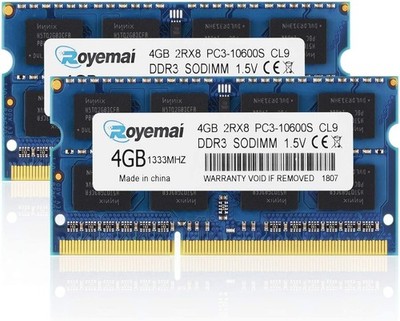 8GB Kit 2x4GB PC310600 DDR3 1333MHz PC3 10600S 2Rx8 204Pin 1.5v Laptop RAM