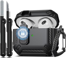 Military Hard Shell Armor Case Cover for AirPods 3rd Gen with Cleaner Kit, Black