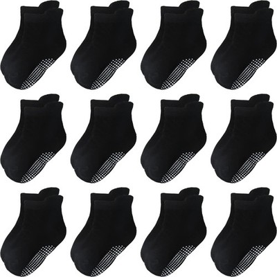 Aroveea Non Slip Grip Ankle Baby Socks 12 Pack for Toddler Boys 1-3T, Black