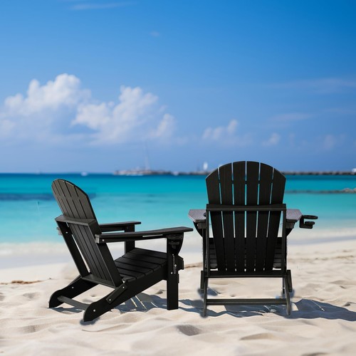 Folding Adirondack Chair HDPE Weather Resistant, Plastic Patio Chairs with Cu... - Picture 9 of 9
