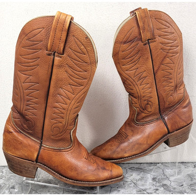Vintage Dexter Tan Leather Cowboy Western Boots Mens 9 Roper 70s Rodeo