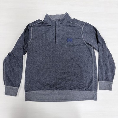 TOMMY BAHAMA x MICHIGAN Mens Large Blue Herringbone 1/4 Zip Performance Pullover