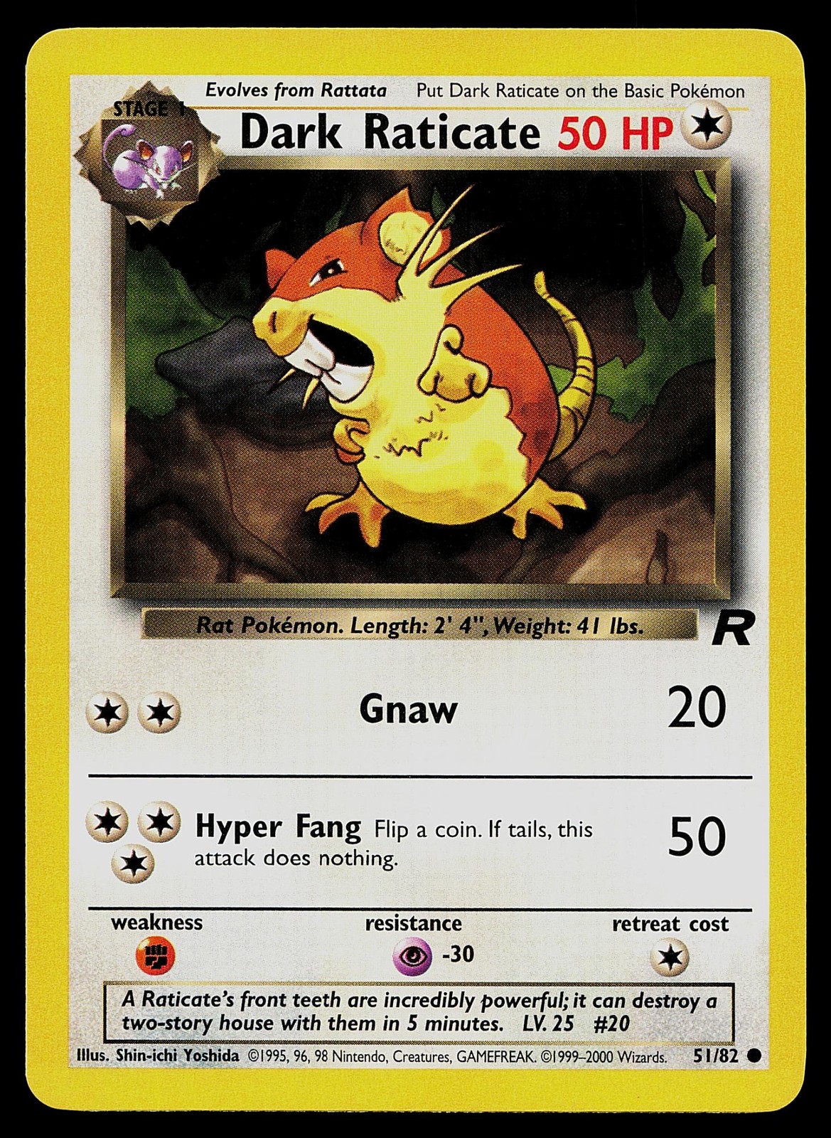 Pokemon Card Team Rocket Dark Raticate 51/82 Common