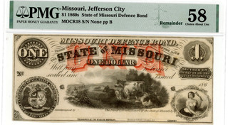 $1 1860s State of Missouri Defense Bond. PMG 58