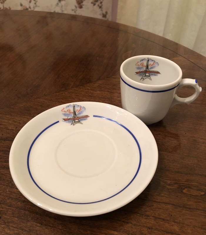 VINTAGE LIMOGES FRANCE EN PLEIN CIEL PORCELAIN CUP SAUCER RARE EIFEL TOWER