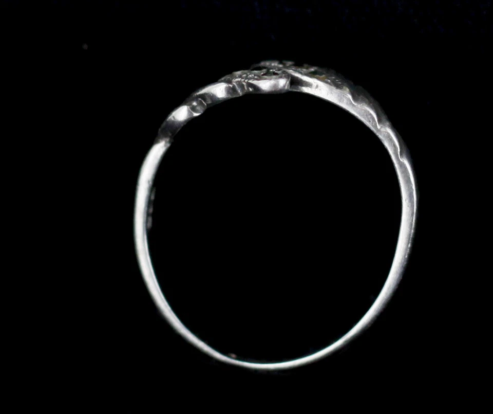 Argento D'Epoca Art Déco By-Pass Onda Design Marcasite Anello Misura 8 - Immagine 3 di 4