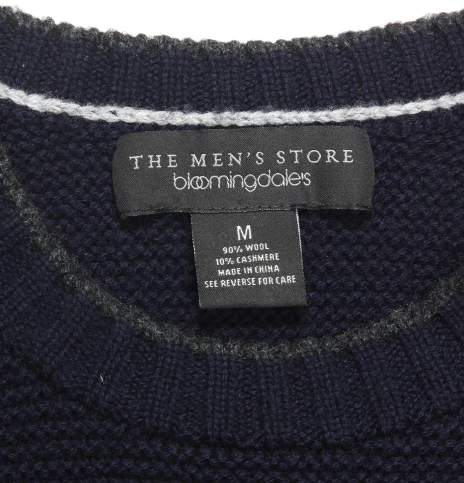 BLOOMINGDALE'S темно-синий шерсти кашемир трикотажа Crewneck мужской свитер sz M /725 - Изображение 4 из 4