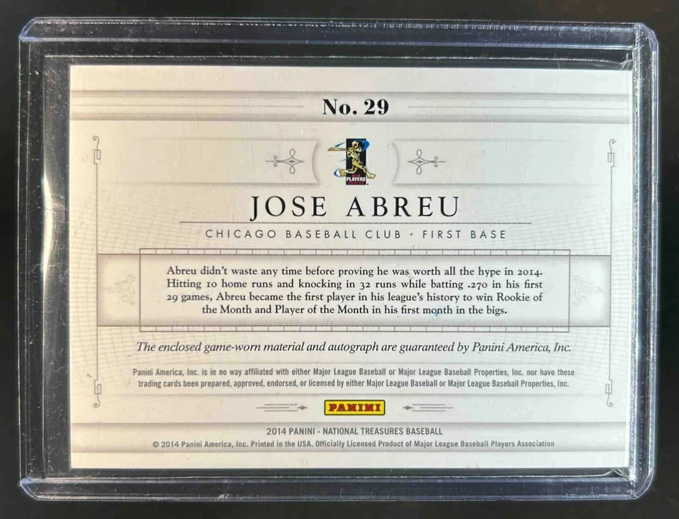2014 National Treasures Jose Abreu Rookie Patch Auto RC #29/99 White Sox - Image 2 of 2