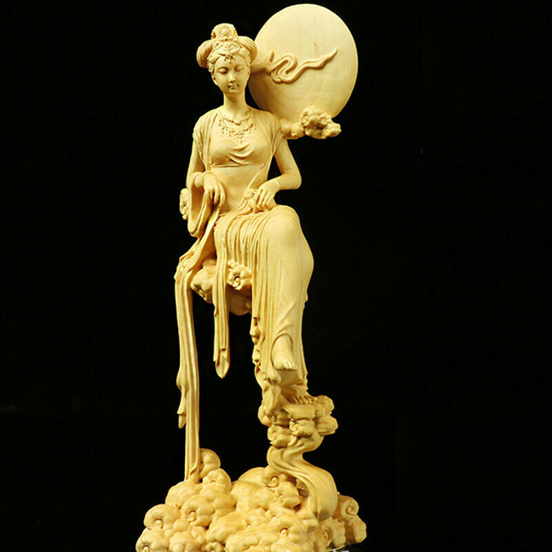 Boxwood Wood Carving Chang'e Statue Mythological Figure Sculpture