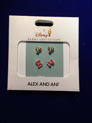 Disney Parks Alex and Ani Minnie and Bow Post Earring Set NEW