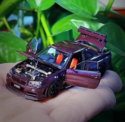 PGM 1:64 Purple JDM GTR R34 Z-tune Engine Sports Model Diecast Metal Car New