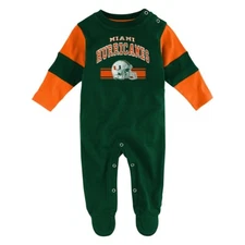 Miami Hurricanes NCAA Newborn Green "Team Believer" Long Sleeve Coverall